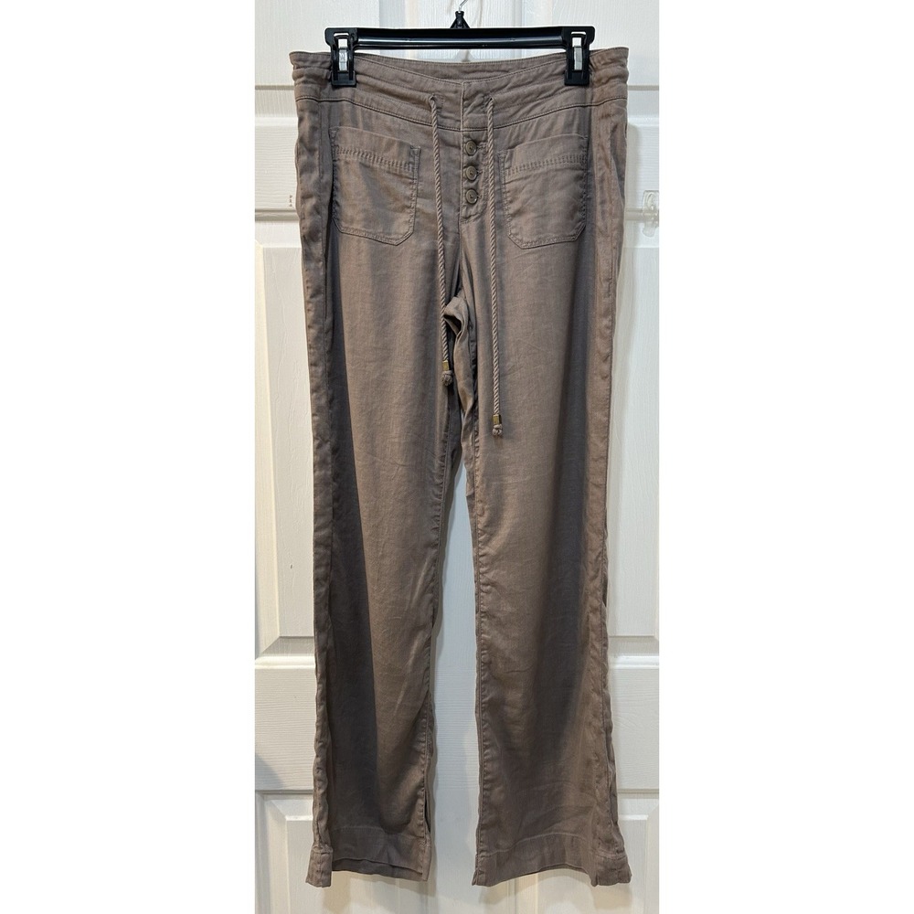 Level 99 Anthro Lana Wide Leg Lounge Pants Linen Blend Sz 28 Boho Coastal Taupe